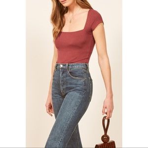 Reformation Ribbed Bardot Top sz XS